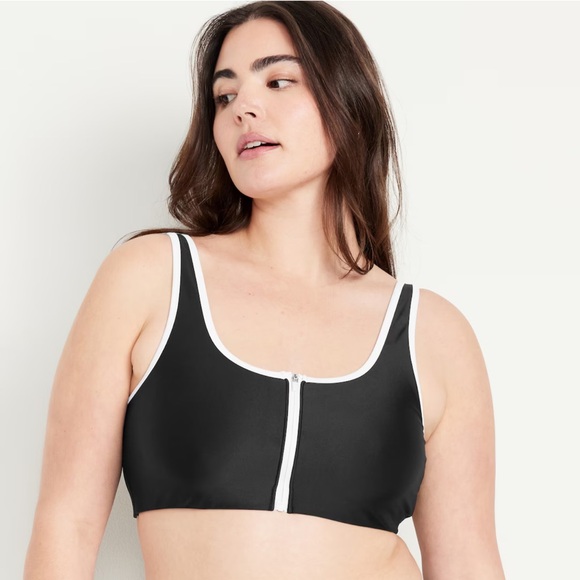 NWT OLD NAVY Zip-Front Bikini Swim Top  Color: Black Jack - Picture 5 of 10